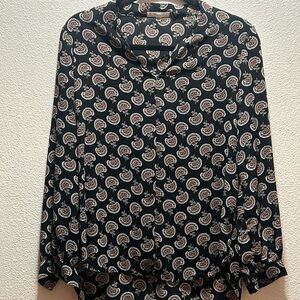 Pleione Blue 3/4 Sleeve Button Down Blouse